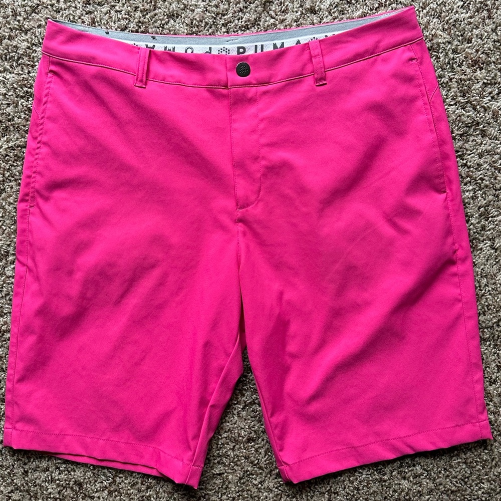 Puma Men’s Flat Front Shorts in Bright Pink